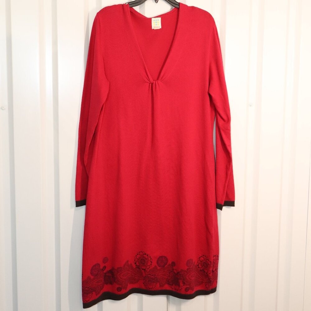 Title nine Red V-Neck Midi Dress with Black Trim